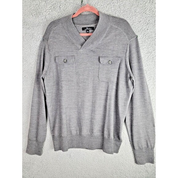 Marc Anthony Mens Sweater XL Merino Wool Blend Gray Light Button Patch Pockets - Picture 1 of 13